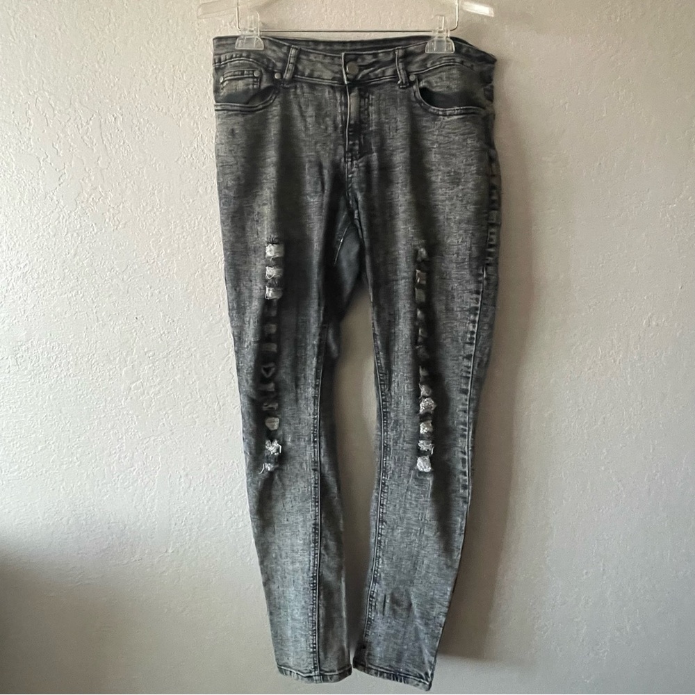 Bqb, Women’s Black Wash Stretchy Pockets Distressed Skinny Jeans, Size 13